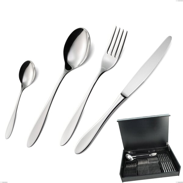 Oasi 51-piece cutlery set in Wooden Canteen Box, Polished Stainless Steel Aisi 304, 2 mm thickness