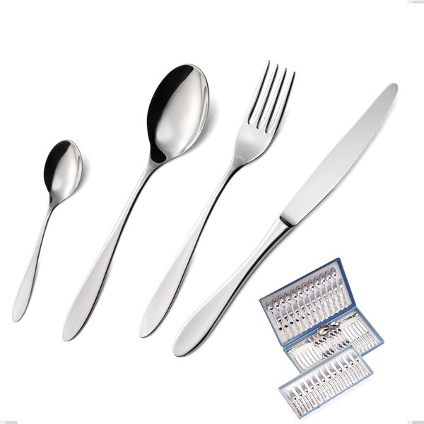 75-Piece Oasi Cutlery Set in Canteen Box, Polished Stainless Steel Aisi 304, 2mm Thickness