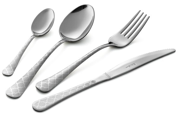 24-Piece Cutlery Set in Wooden Case Oxford Damask, 18/0 Stainless Steel (aisi 430) Laser Engraved, 2 mm Thickness