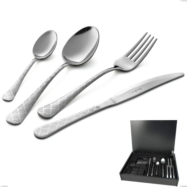 24-Piece Cutlery Set in Wooden Case Oxford Damask, 18/0 Stainless Steel (aisi 430) Laser Engraved, 2 mm Thickness