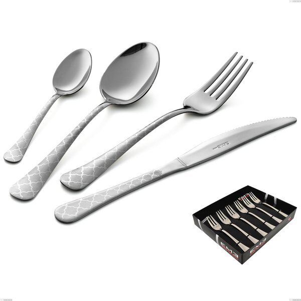 Set of 6 Oxford Damask Dessert Forks in Display Case, 18/0 Stainless Steel (aisi 430) Laser Engraved, 2 mm Thickness