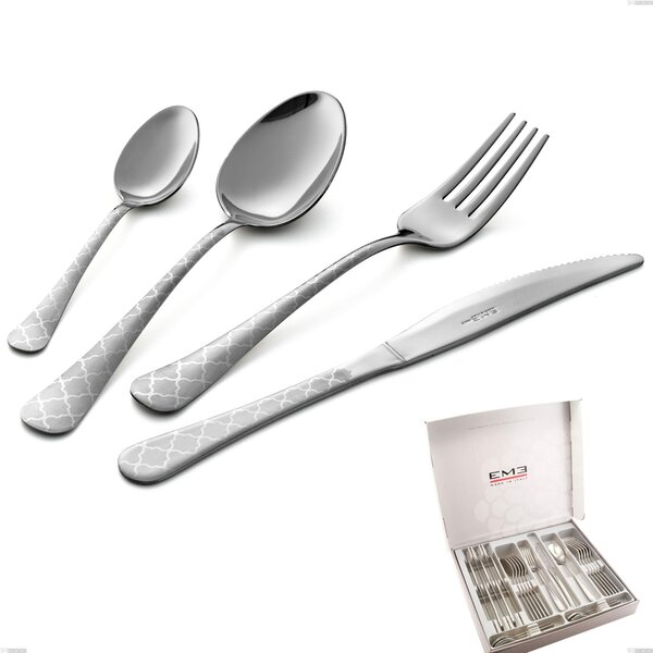 Oxford Damask 24 Piece Cutlery Set in Economic Knife Case, 18/0 Steel (aisi 430) Laser Engraved Steel, 2 mm Thickness