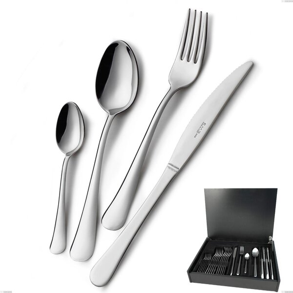 Oxford Economical 24-Piece Cutlery Set in Wooden Case, Stainless Steel 18/C (AISI430), 2.00 mm Thickness