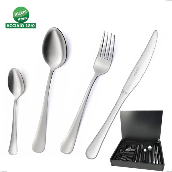Oxford Sandblasted 24-piece cutlery set in wooden case, economic knife, Sandblasted Stainless Steel 18/0 (aisi 304), 2 mm thickness
