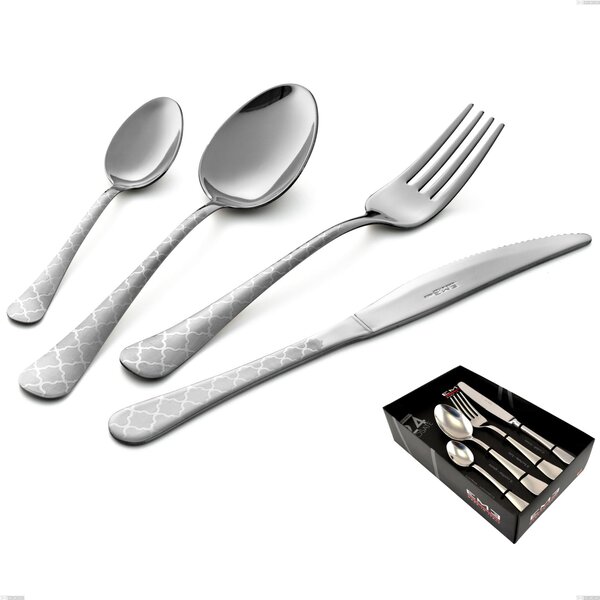 Oxford Damask 24 Piece Cutlery Set in Display Case, Economical Knife, 18/0 Stainless Steel (AISI 430) Laser Engraved, 2 mm Thickness