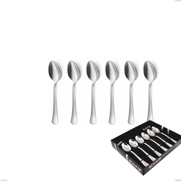 Set of 6 Oxford Sandblasted Coffee Spoons in Display Box, 18/0 Stainless Steel (aisi 304) Satin Finish, 2 mm Thickness