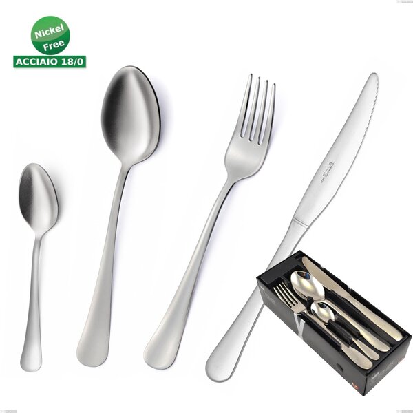 Oxford Sandblasted 24-piece cutlery set in space-saving packaging, economical knife, Sandblasted Stainless Steel 18/0 (aisi 304), 2 mm thickness