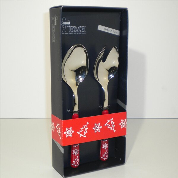 BRIO ROSSO Christmas 2 Piece Salad Cutlery Set in 18/C Steel with Gift Packaging