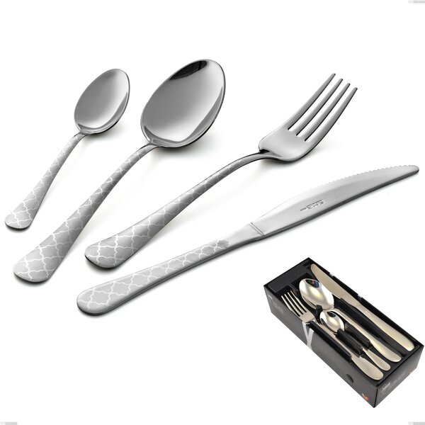 Oxford Damask 24 Piece Cutlery Set in Space-Saving Packaging, Economical Knife, 18/0 Steel (aisi 430) Laser Engraved, 2 mm Thickness