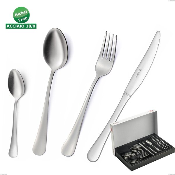 Oxford Sandblasted 30-Piece Cutlery Set in Panoramic Package with Economical Knife, Sandblasted 18/0 Stainless Steel (aisi 304), 2 mm Thickness