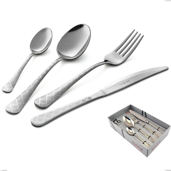Oxford Damask 16-Piece Cutlery Set in Showcase Packaging, Economical Knife, 18/0 Stainless Steel (AISI 430) Laser Engraved, 2 mm Thickness