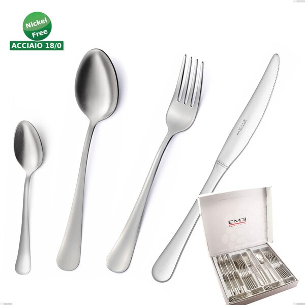 Oxford Sandblasted 24 Piece Cutlery Set in Gift Box, Economical Knife, 18/0 Stainless Steel (aisi 304) Sandblasted Steel, Nickel Free, 2 mm Thickness