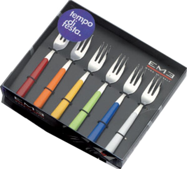 Colourful Dessert Forks 6 Pieces BRIO in 18/C Stainless Steel in Gift Packaging