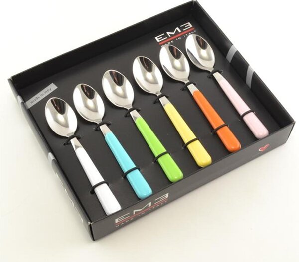 BRIO 6-Piece Coffee Spoon Set in 18/C Stainless Steel, 6 Colours, Gift Boxed