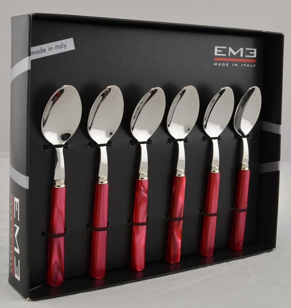 PERLA ROSSO 18/10 Stainless Steel Coffee Spoon 2 mm Thick in EME Packaging, Pearl rosso