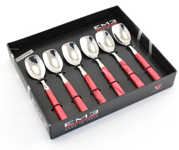 Red Pearl Gelato Spoons Boxed Composition 6 Pieces EME Pearl Rosso Cutlery