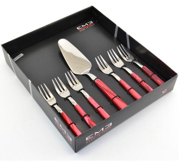 Pearl Rosso Small Dessert Forks plus Cake Server Packaged Set 7 Pieces EME