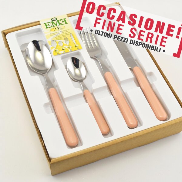 24-Piece Cutlery Set for 6 Table Settings BRIO ROSA 53 EME (aisi 430) with ABS Handle posate colorate