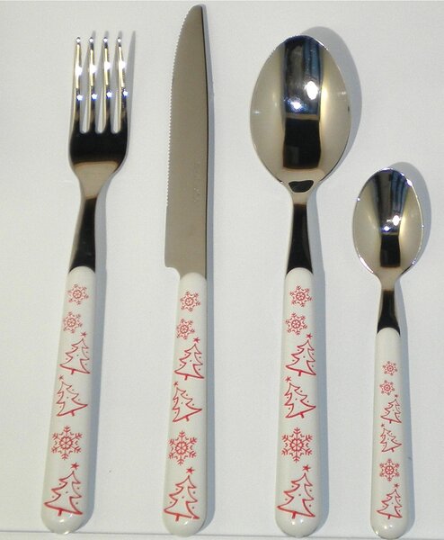 BRIO BIANCO NATALE Colourful Cutlery Set 24 Pieces in 18/10 Stainless Steel with Panoramic Packaging