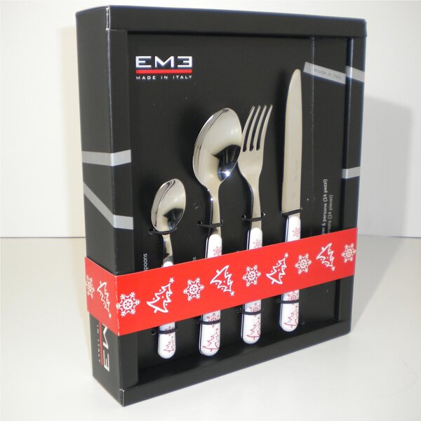 BRIO BIANCO NATALE Colourful Cutlery Set 24 Pieces in 18/10 Stainless Steel with Panoramic Packaging