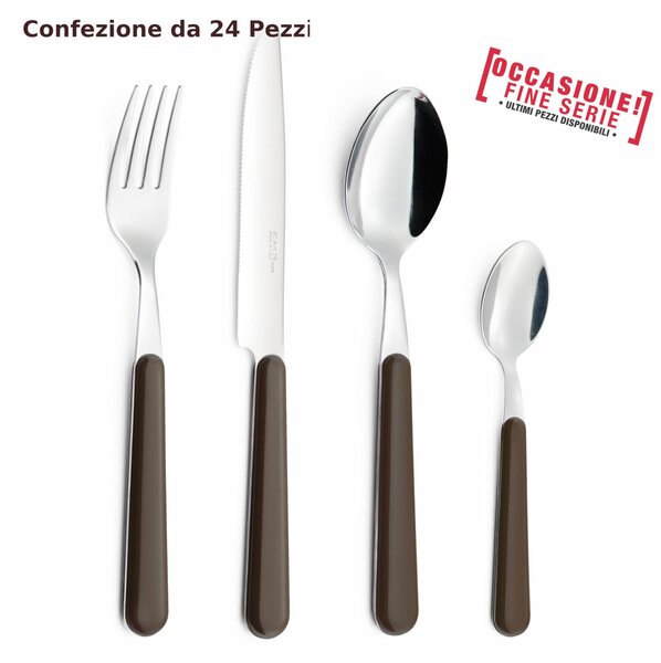 BRIO Brown 89 EME 18/C (AISI430) 24 Pieces Colourful Cutlery Set with ABS Handle