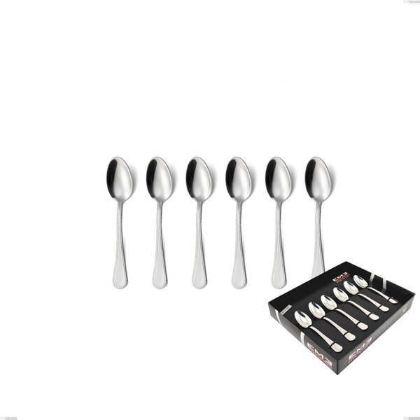 Set of 6 moka spoons Perles in display box, polished Aisi 304 stainless steel, 2.5 mm thickness, Classic design