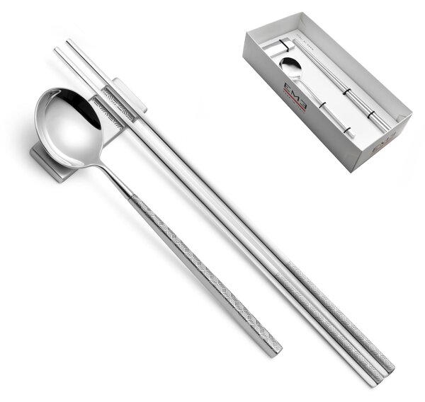 KYOTO SUSHI ORIGAMI 18.10 Forged Stainless Steel Cutlery Set with 3 Polished Finish Engraved Pieces plus Rest in Showcase Packaging