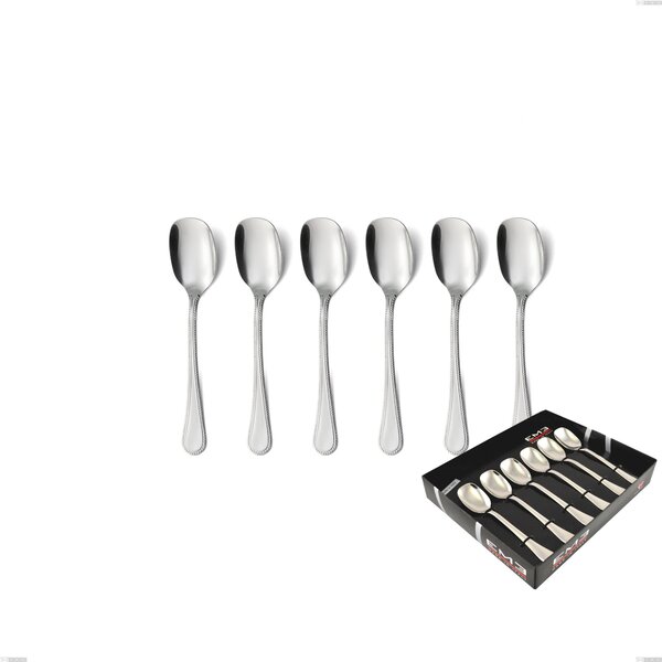 Set of 6 Perles Ice Cream Spoons in Display Box, Polished Aisi 304 Stainless Steel, 2.5 mm Thickness, Classic Design