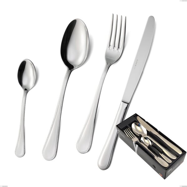 Perles 24-Piece Cutlery Set in Space-Saving Packaging, Polished AISI 304 Stainless Steel, 2.5 mm Thickness, Classic Design