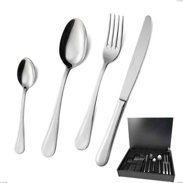 Perles 24 Piece Cutlery Set in Wooden Box, Polished AISI 304 Stainless Steel, 2.5 mm Thickness, Classic Design