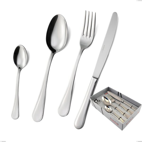 16-Piece Perles Cutlery Set in Display Case, Polished AISI 304 Stainless Steel, 2.5 mm Thickness, Classic Design