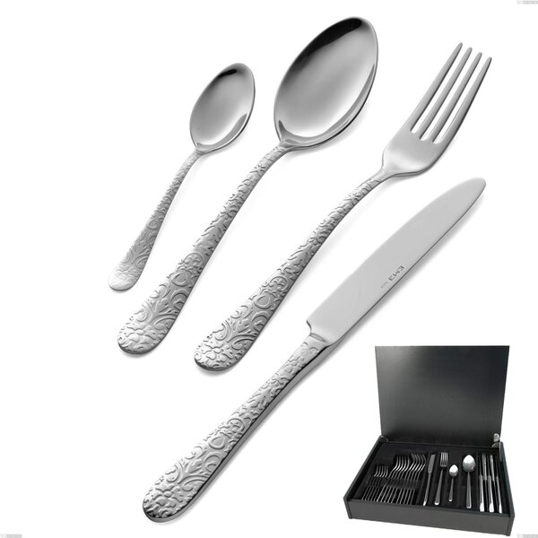 Portofino 24 Piece Cutlery Set in Wooden Canteen Box, Polished Stainless Steel (Aisi 304)