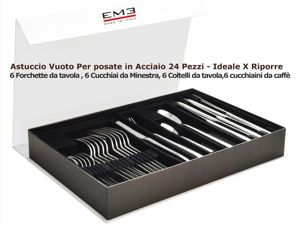 Magnetic Casket Case for Cutlery in Empty Stainless Steel with 24 Pieces - 6 Forks - 6 Spoons - 6 Table Knives - 6 Coffee Spoons