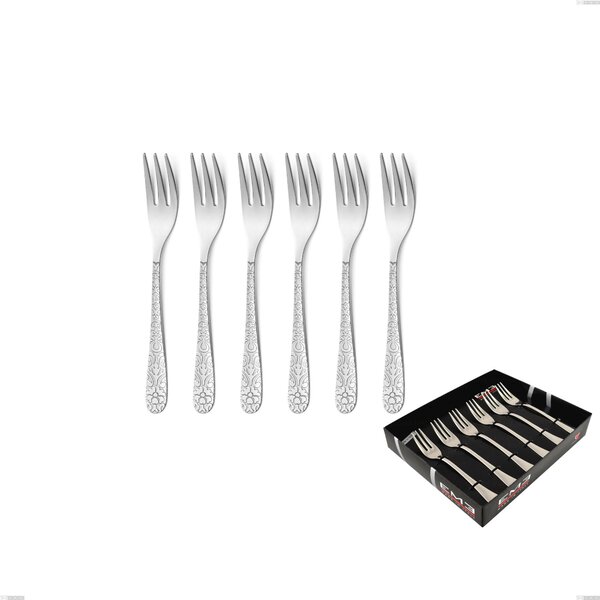 Set of 6 Portofino Dessert Forks in Display Box, Polished Stainless Steel (Aisi 304)