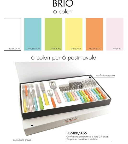 Colourful Cutlery Set 24 Pieces BRIO in 18/C Steel in Panoramic Pastel Colours Packaging