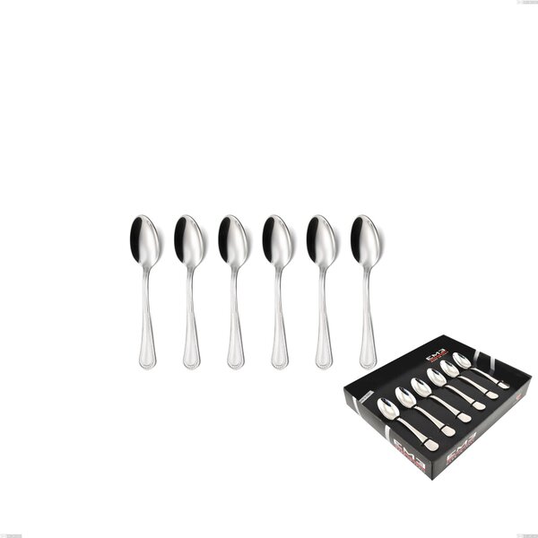 Set of 6 Moka Privilege Teaspoons in Showcase Packaging, Polished AISI 304 Stainless Steel Cutlery, 2.5 mm Thickness