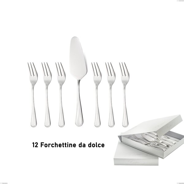 Set of 13 Dessert Cutlery, Small Forks plus Dessert Spatula Privilege in a Book-Style Box, Polished AISI 304 Stainless Steel, 2.5mm Thickness Privilege Cutlery Set 13 Pieces