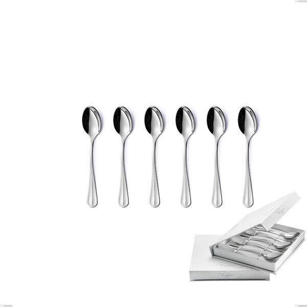 Set of 6 Royal Coffee Spoons in Book Closure Box, Polished 18-10 Stainless Steel, 2.5 mm Thickness