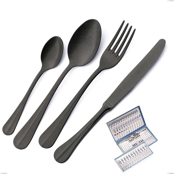 75-Piece Royal Retr� PVD Black Cutlery Set in Gift Case, Antique 18/10 Stainless Steel, 2.5 mm Thickness, PVD Black