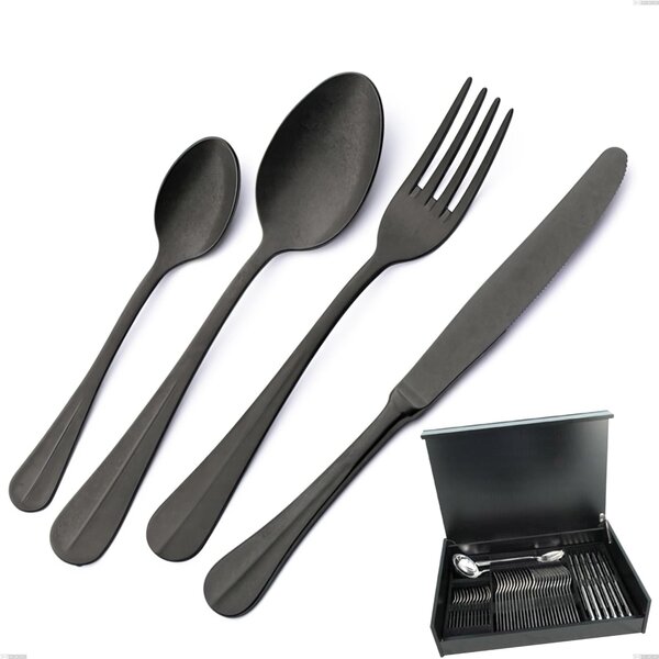 Royal Retr� PVD Black 51-piece cutlery set in wooden case, Antique 18/10 stainless steel, 2.5 mm thickness, PVD black