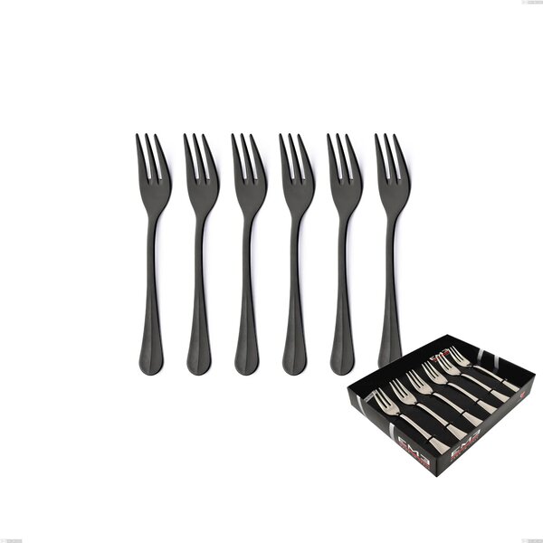 Set of 6 Royal Retr� PVD Black Dessert Forks in Display Box, Antique 18/10 Stainless Steel, 2.5 mm Thickness, PVD Black