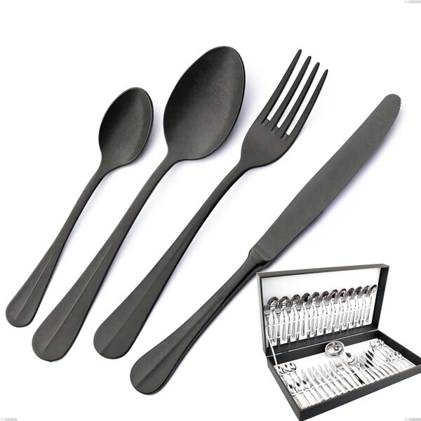 51 Piece Royal Retr� PVD Black Cutlery Set in Mess Hall Box, Antique 18/10 Stainless Steel, 2.5 mm Thickness, PVD Black