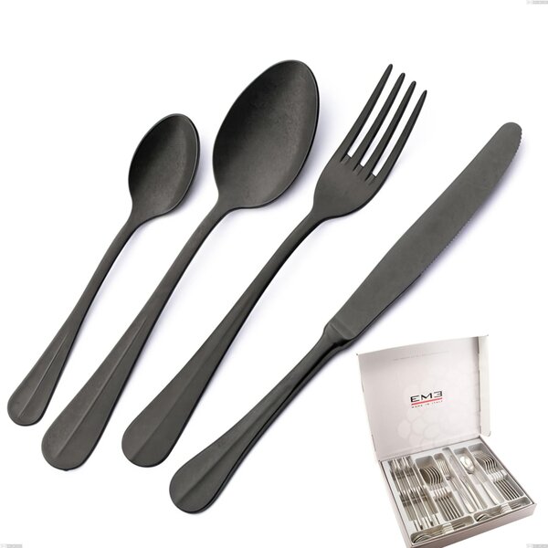 Royal Retr� PVD Black 24-Piece Cutlery Set in Gift Box, Antique 18/10 Stainless Steel, 2.5 mm Thickness, PVD Black