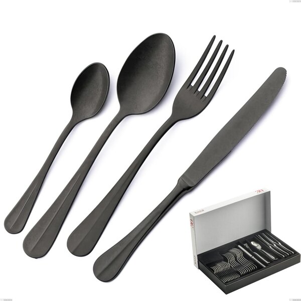 30-Piece Royal Retr� PVD Black Cutlery Set in Panoramic Packaging, Antique 18/10 Stainless Steel, 2.5 mm Thickness, PVD Black