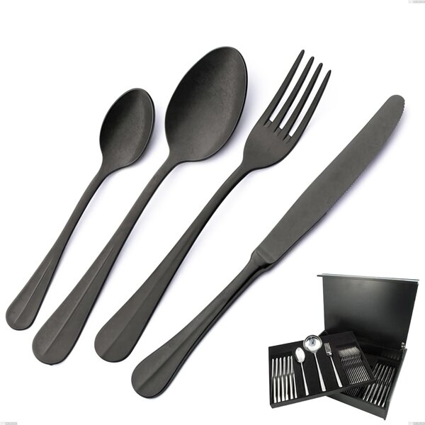 75-Piece Royal Retr� PVD Black Cutlery Set in Wooden Case, Antique 18/10 Stainless Steel, 2.5 mm Thickness, PVD Black
