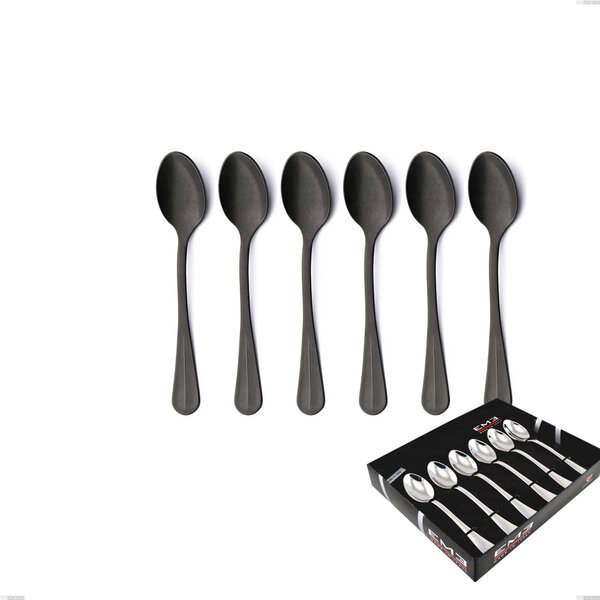 Set of 6 Royal Retr� PVD Black Coffee Spoons, Antique 18/10 Stainless Steel, 2.5 mm Thickness, PVD Black in Display Box