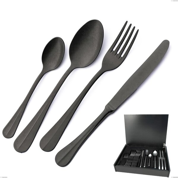 24-Piece Royal Retr� PVD Black Cutlery Set in Wooden Case, Antique 18/10 Stainless Steel, 2.5 mm Thickness, PVD Black