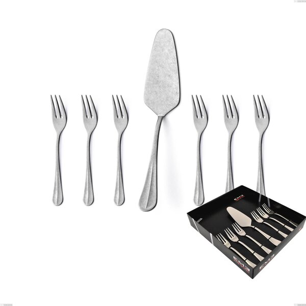 Royal Retro Dessert Cutlery Set, Including Small Forks and Cake Server, Vintage Finish 18-10 Stainless Steel, 2.5 mm Thickness, in Showcase Packaging