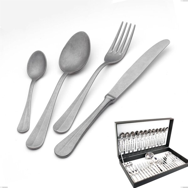 Royal Retro 51 Piece Cutlery Set in Canteen Box, 18-10 Stainless Steel Vintage Finish, 2.5 mm Thickness