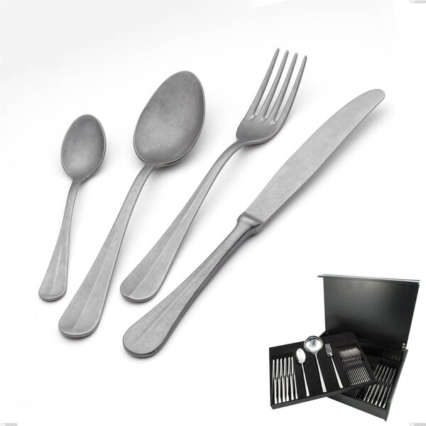 Royal Retro 75-piece cutlery set in wooden case, 18-10 stainless steel with vintage finish, 2.5 mm thickness